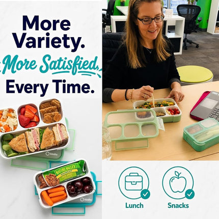 Leakproof Bento Lunch and Snack Boxes | Food Prep & Meal Planning Portion Containers for Kids and Adults | BPA Free | Microwave & Dishwasher Safe | Accessories. Blue & Green Large, 2 Blue Mini