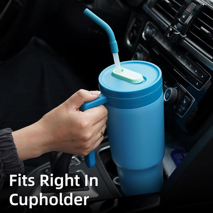 Konokyo Insulated Tumbler with Handle and Straw,40 OZ Vacuum Stainless Steel Water Bottle Travel Mug Metal Cup with Fruit Diffuser,Mist Blue