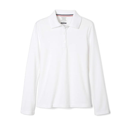French Toast Girls Size' Uniform Long Sleeve Polo with Picot Collar (Standard & Plus), White, 18/20 Plus