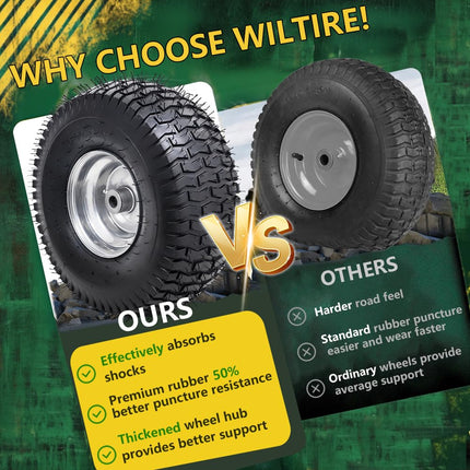 Wiltire 2 Pack 15x6.00-6 Tubeless Riding Lawn Mower Tire & Wheel Assembly
