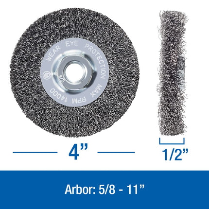 Mercer Industries 187010-4" x 1/2" x 5/8"-11 Crimped Wire Wheel, .014 Carbon Steel Wire