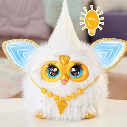 Furby Gold Glam Interactive Plush Toys for 6 Year Old Girls & Boys & Up, Voice Activated Animatronic, Speaks English & Furbish, White