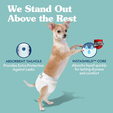 Simple Solution Disposable Dog Diapers for Female Dogs, True Fit, Absorbent, Leak Proof with Wetness Indicator, XS Puppy & Doggie Period Pad and Pee Diaper, for Toy Pets, 9–14-Inch Waist, 30 Count
