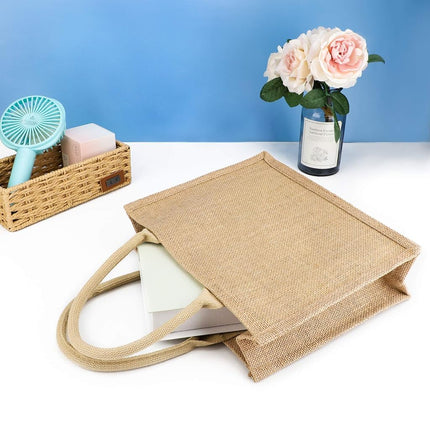 Segarty Tote Bags, 3 Pack Large Burlap Jute Reusable Canvas Gift Favors Bag with Handles Blank Tote Bulk for Bridesmaid Wedding, Women Market Grocery Shopping, Bachelorette Party, Beach Trip, DIY
