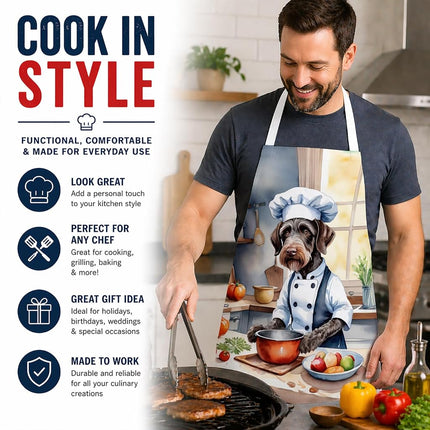 Delantales Caroline's Treasures de puntero alemán de pelo duro The Chef para cocinar, para camareros, para hornear, para manualidades, para jardinería, para adultos, mujeres y hombres, unisex, grande, multicolor