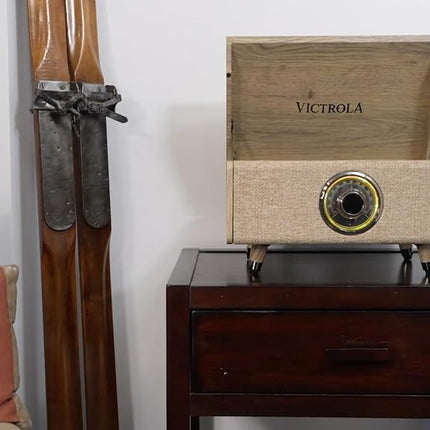 Victrola Highland 4-in-1 Bluetooth Record Player with Speakers – 3-Speed Vinyl Record Player, FM Radio & 3.5mm Aux, Wireless Music Streaming (Farmhouse Walnut)