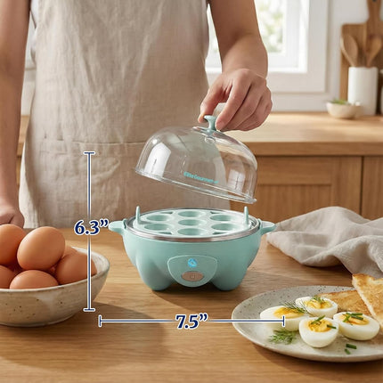 Elite Gourmet EGC007M# Rapid Egg Cooker, 7 Easy-To-Peel, Hard, Medium, Soft Boiled Eggs, Poacher, Omelet Maker, Auto Shut-Off, Alarm, 16-Recipe Booklet, BPA-Free, Mint, 7 Egg