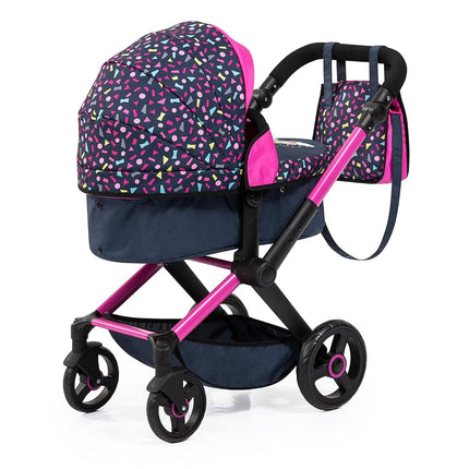 Bayer Baby Dolls Pram XEO - Convertible Doll Pushchair, Carrycot & Changing Bag - Foldable Stroller with Adjustable Handle Height for Girls, Tall Dolls Pram for 6 Years Plus, 3-5 Year Olds