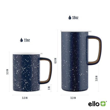 Taza de viaje Ello Campy con aislamiento al vacío, tapa deslizante a prueba de fugas y cómoda asa de transporte, perfecta para café o té, sin BPA, Avalon Sea, 18oz