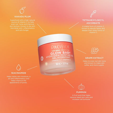 Pacifica Glow Baby Hydrodew Gel Moisturizer – Vitamin C & Niacinamide Dewy Face Gel for Glowing Skin, Lightweight Oil-Free Daily Moisturizer for Brightening & Hydration, Vegan & Clean Beauty Formula