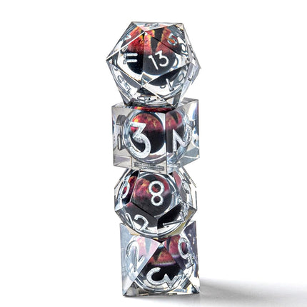 Beholder's Dragon Eye DND Dice Set,Sharp Edge Liquid Core Resin Handmade Dice with Gift Box 7 PCS for Role Playing Dungeons and Dragons Ttrpg(Dark Green Dargon Eye)