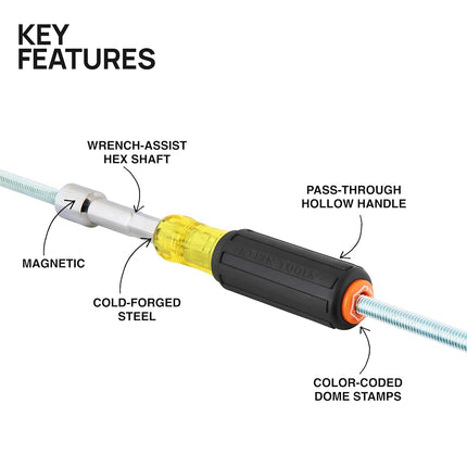 Klein Tools 654916MAG Heavy Duty Hollow Shaft Nut Driver, Magnetic, Color-Coded 9/16-Inch Hex, Pass Through Design, 6-Point, Cushion-Grip Handle