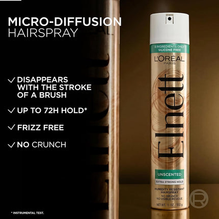 L'Oreal Paris Elnett Satin Hairspray, Extra Strong Hold, Unscented, 11 oz. (Packaging May Vary)