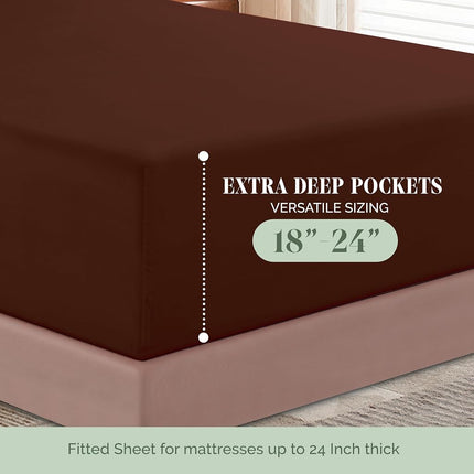 Elegant Comfort Luxurious 1500 Premium Hotel Quality Microfiber 4-Piece Sheet Set, 18-24 Inches Deep - Extra Deep Pocket Sheets - Ultra Soft 4PC Deep Pocket Sheets, King, Chocolate Brown
