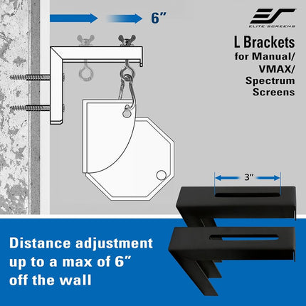 Elite Screens ZVMAXLB6-B Manual/Spectrum/VMAX2 6-inch Wall and Ceiling Hanging L-Brackets, Black