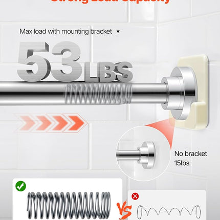 VEVOR Shower Curtain Rod, 28-76 Inches, 1 Inch Diameter Adjustable Spring Tension Stainless Steel Telescoping Rod with Holders, No Drilling Non-Slip for Bathroom, Closet, Window, Room Divider, Silver