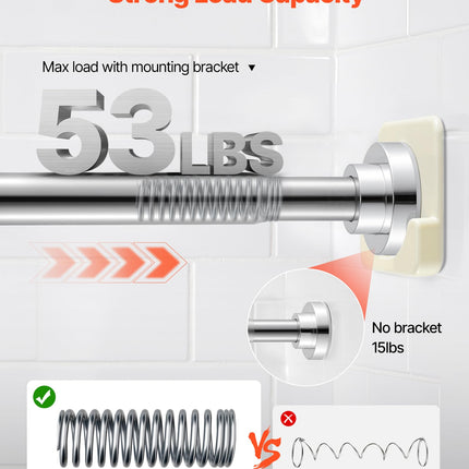 VEVOR Shower Curtain Rod, 28-76 Inches, 1 Inch Diameter Adjustable Spring Tension Stainless Steel Telescoping Rod with Holders, No Drilling Non-Slip for Bathroom, Closet, Window, Room Divider, Silver