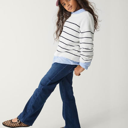 The Children's Place Girls' Long Sleeve Crew Neck Pullover Sweater, Bunnys Tail Stripe, X-Small