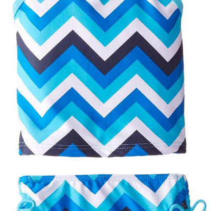Kanu Surf Girls' Melanie Beach Sport 2-pc UPF 50+ Banded Tankini Swimsuit, Olivia Blue Chevron, 2T