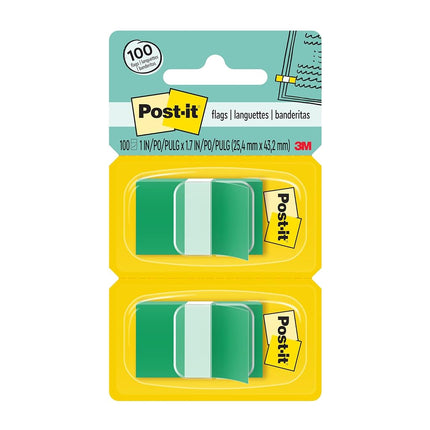 Post-it Flags, 50/Dispenser, 2 Dispensers/Pack, 1 in Wide, Green (680-GN2)