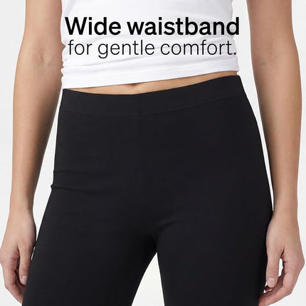 HUE Women's Wide Waistband Blackout Cotton Leggings, Assorted Hosiery, Black, S
