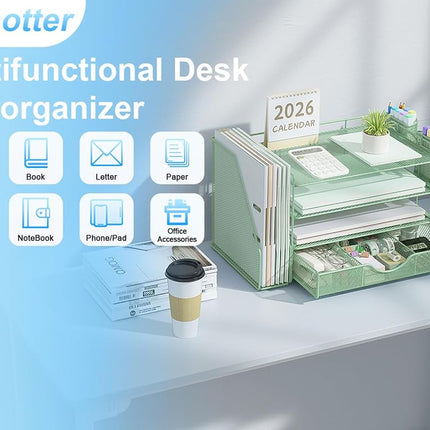 gianotter 4-Tier Desk Organizer with Drawers, File Holders, Letter Trays and Pen Holders - Workspace Accessories for Office Supplies (Sage Green)