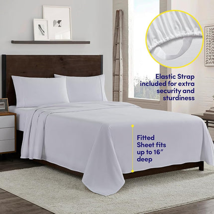Sweet Home Collection Flannel Sheets Warm and Cozy Deep Pocket Breathable All Season Bedding Set with Fitted, Flat and Pillowcases, Queen, White