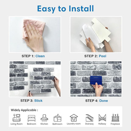 COMSTICKC 3D Brick Wall Panels, Peel and Stick Brick Tiles (Whitewash Gray -2)