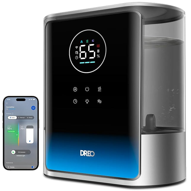 Dreo 8L Smart Humidifiers for Bedroom 600ft�, 80H Runtime Warm&Cool Supersized Mist Humidifier for Large Room Indoor, Quiet Whole House humidifier for Baby, Plants, with Alexa/Google, Silver, HM717S