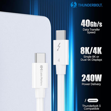 [Intel Certified] Cable Matters 40Gbps Thunderbolt 4 Cable 1m with 8K Video and 240W Charging in White - Backwards Compatible with USB4 Thunderbolt 3 Cable and USB-C