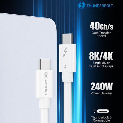 [Intel Certified] Cable Matters 40Gbps Thunderbolt 4 Cable 1m with 8K Video and 240W Charging in White - Backwards Compatible with USB4 Thunderbolt 3 Cable and USB-C