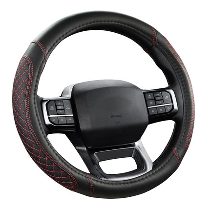 West Llama Customized Auto Car Steering Wheel Cover for Ford F-150, F-250, F-350, Expedition(Diamond Quilted - Black+Red)