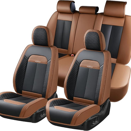 FLORICH Leather Car Seat Covers Full Set, Breathable Waterproof Nappa Leather Seat Covers, Gary Seat Covers, Automotive Interior Cover Universal for Cars SUV Truck Sedan - Coffee