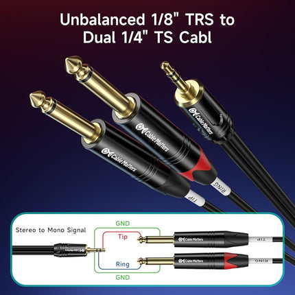 Cable Matters 3.5mm TRS to Dual 6.35mm TS Breakout Cable 10 ft, 1/8 to Dual 1/4 Cable