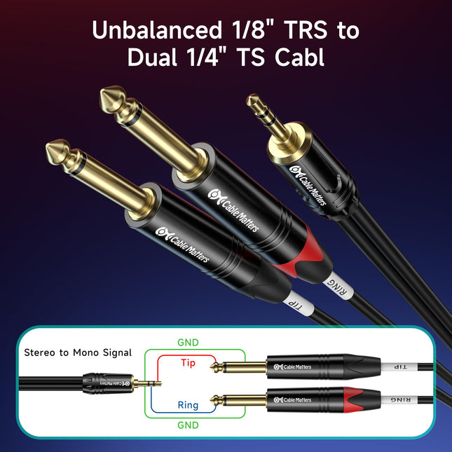 Cable Matters 3.5mm TRS to Dual 6.35mm TS Breakout Cable - 3ft, 1/8 to 1/4 Stereo Cable, 3.5mm to 1/4 Y Splitter Cord