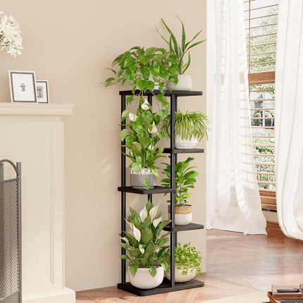 Bamworld Tall Plant Stand Indoor, Metal Plant Shelf for Multiple Plants, Tiered Flower Pot Stands for Patio Garden Balcony Living Room Bedroom, 5 Tier Black