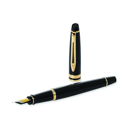 Waterman Expert Fountain Pen | Gloss Black with 23k Gold Trim | Fine Nib | Gift Box