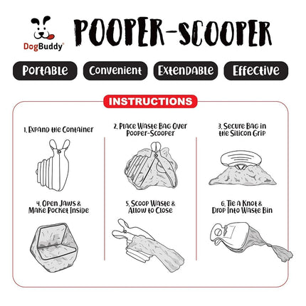 Ramasse-crottes portable DogBuddy, Ramasse-déchets canins hygiénique, Nettoyant pour déjections canines robuste avec distributeur de sacs, Clip de laisse et sacs de ramassage inclus