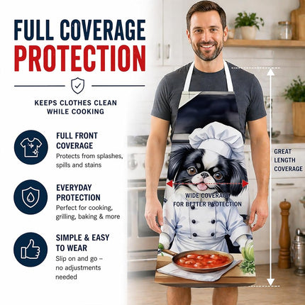 Caroline's Treasures Japanese Chin The Chef Apron Cooking Kitchen Server Baking Crafts Gardening for Adult Women Men, Unisex, Large, Multicolor