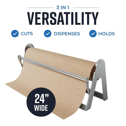Dispenser and Cutter - 24" Roll Paper Dispenser - Butcher, Wrapping, Craft or Vinyl Paper Holder - Wall Mountable