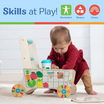Melissa & Doug Wooden Shape Sorting Grocery Cart Push Toy and Puzzles | Shape Sorter | Wooden toy for Children | Developmental Toy for Toddlers | 0+ | Gift for Baby Boys or Baby Girls - FSC Certified