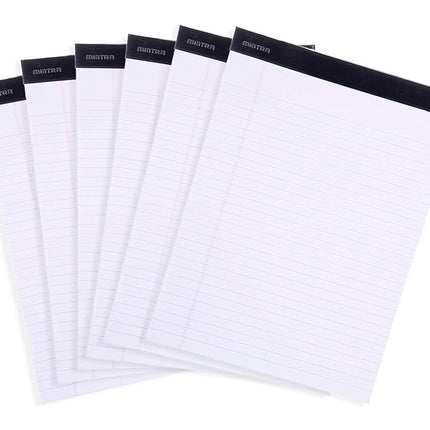 Mintra Office Legal Pads - ((Basic White 6pk, 8.5in x 11in, Wide Ruled)) - 50 Sheets per Notepad, Micro Perforated Writing Pad, Notebook Paper for School, College, Office, Business
