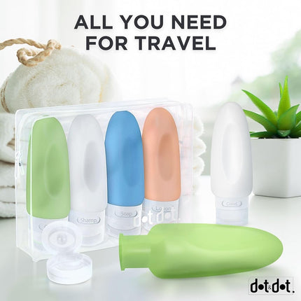 Dot&Dot 4 bouteilles de voyage anti-fuite - flacons de 3 oz pour articles de toilette format voyage avec sac de toilette conforme aux normes de la TSA