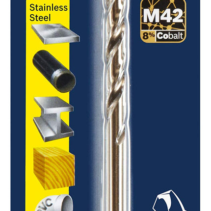BOSCH CO2138B Broca de cobalto M42 de 1 pieza de 11/64 de pulgada x 3-1/4 de pulgada con vástago de tres planos para aplicaciones de perforación en acero inoxidable, hierro fundido, titanio, metal de calibre ligero, aluminio