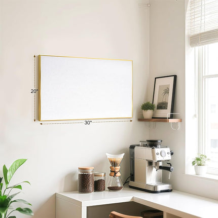 QUEENLINK Fabric Bulletin Board, 30" x20", Gold Aluminum Frame, White