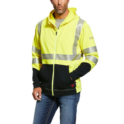 Ariat 10027912LGR Men's FR Hi-Vis Full Zip Hoodie HI-VIS Yellow LGR