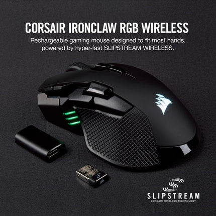 CORSAIR IRONCLAW RGB inalámbrico - Ratón para juegos FPS y MOBA - Sensor óptico de 18 000 PPP - Inalámbrico Slipstream de menos de 1 ms
