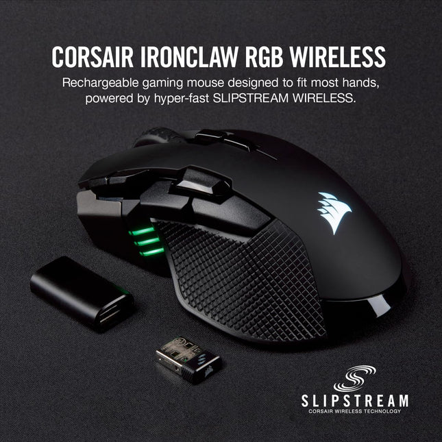 CORSAIR IRONCLAW Wireless RGB - FPS and MOBA Gaming Mouse - 18,000 DPI Optical Sensor - Sub-1 ms Slipstream Wireless