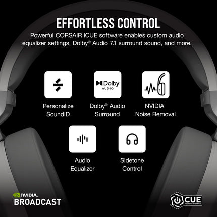 Auriculares inalámbricos multiplataforma para juegos Corsair HS65 con Bluetooth - Sonido envolvente Dolby 7.1 - Micrófono omnidireccional - iCUE - PC, Mac, PS5, PS4, Nintendo Switch, Móvil - Blanco