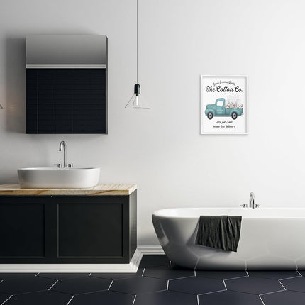 Stupell Industries Rollo de papel higiénico de algodón con la palabra "Delivery Truck" para baño, diseño de Lettered and Lined Wall Art, 16 x 20, enmarcado blanco